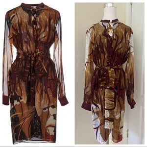 GUCCI Floral Print Belted Silk Dress